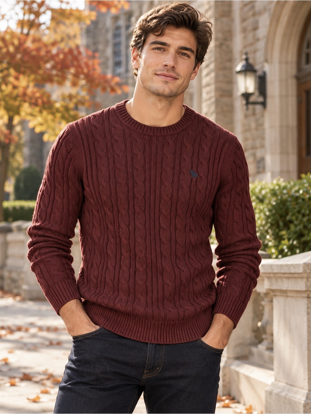 Abercrombie & Fitch Burgundy Cable Knit Crewneck Sweater Men’s |Medium| NWT